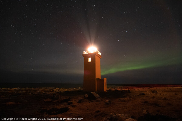 Stafnesviti lighthouse, with aurora Picture Board by Hazel Wright