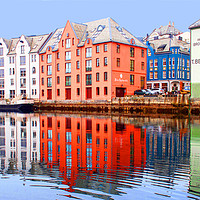 Buy canvas prints of Vibrant Alesund Waterfront by Hazel Wright