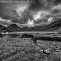 Buy canvas prints of cloudy day at Wastwater in the Lake District (mono by Derek Daniel