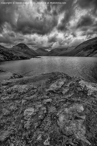 cloudy day at Wastwater in the Lake District (mono) Picture Board by Derek Daniel