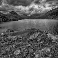 Buy canvas prints of cloudy day at Wastwater in the Lake District (mono) by Derek Daniel
