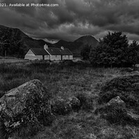 Buy canvas prints of Black Rock Cottage, Glencoe, Scotland (mono) by Derek Daniel