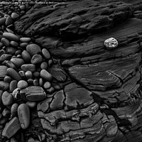 Buy canvas prints of Rocks on the beach at Sandymouth (mono) by Derek Daniel