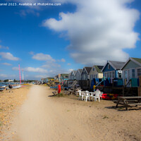 Buy canvas prints of Colourful Beach Huts on Mudeford Spit by Derek Daniel