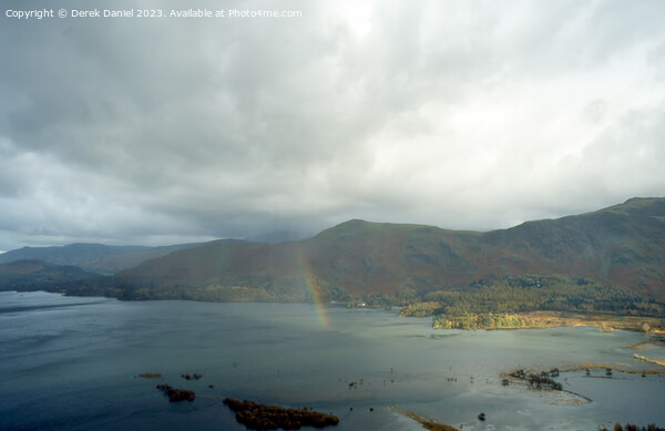 Rainbow over Derwent Water Picture Board by Derek Daniel