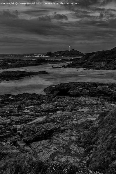 Godrevy Lighthouse, Cornwall (mono) Picture Board by Derek Daniel