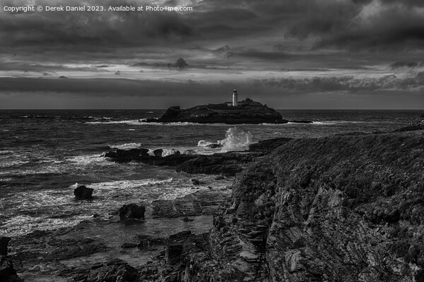 The Lighthouse at Godrevy, Cornwall (mono) Picture Board by Derek Daniel