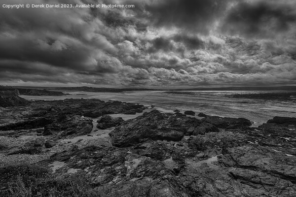 Rocky Beach At Gwithian and Godrevy (mono) Picture Board by Derek Daniel
