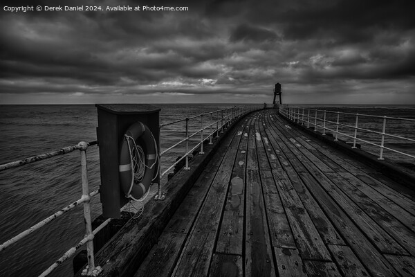 Whitby Pier, Whitby Harbour, West Yorkshire (mono) Picture Board by Derek Daniel