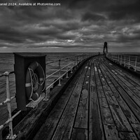 Buy canvas prints of Whitby Pier, Whitby Harbour, West Yorkshire (mono) by Derek Daniel