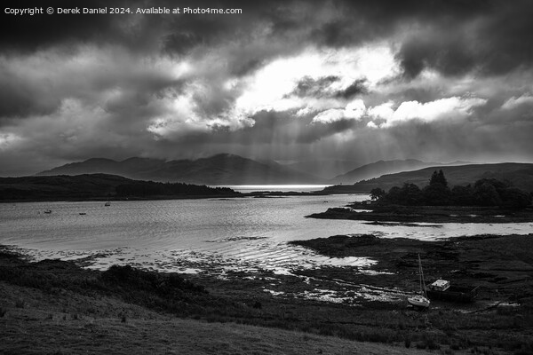 Stormy clouds over Loch Hourn (mono) Picture Board by Derek Daniel