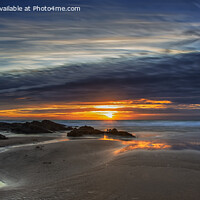 Buy canvas prints of Crooklets Beach Sunset, Bude, Cornwall (panoramic) by Derek Daniel