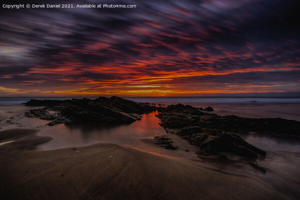 Fiery Red Sunset at Crooklets Beach, Bude Picture Board by Derek Daniel