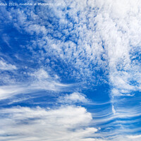 Buy canvas prints of Beautiful blue sky with light white curly clouds. by Sergii Petruk