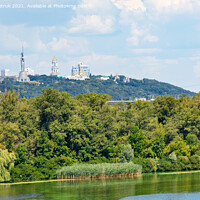 Buy canvas prints of Beautiful summer landscape of the Dnipro islands to the Kyiv hills and the Pechersk Lavra on the horizon. by Sergii Petruk