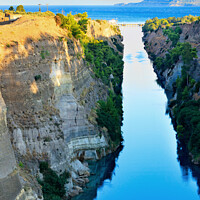 Buy canvas prints of The narrow Corinth Canal in Greece, connecting the Aegean and Ionian Seas. Landscape on a sunny day. by Sergii Petruk