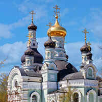 Buy canvas prints of Christian temple under construction against the background of the spring blue sky. by Sergii Petruk