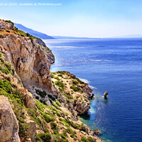 Buy canvas prints of Seascape from the rocky steep coast of the Ionian Sea in Greece. by Sergii Petruk