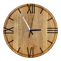 Buy canvas prints of Beautiful wooden wall clock made of light wood and twine, isolate on white background. by Sergii Petruk