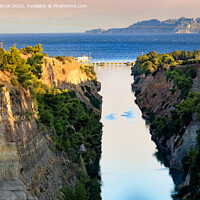 Buy canvas prints of View of the Corinth Canal in Greece, the shortest European canal 6.3 km long, connecting the Aegean and Ionian Seas. by Sergii Petruk