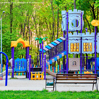 Buy canvas prints of Bright children's colorful playground in the city summer park. by Sergii Petruk