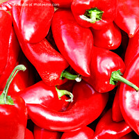 Buy canvas prints of Pile of sweet red peppers, selective focus. by Sergii Petruk