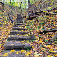 Buy canvas prints of Old stone staircase on a hillside in the autumn forest. by Sergii Petruk