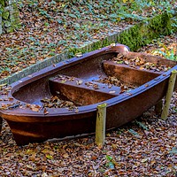 Buy canvas prints of Old rusty boat at Chard Reservoir Somerset Uk by Will Badman