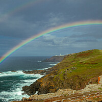 Buy canvas prints of Rainbow over Pendeen lighthouse by David Belcher