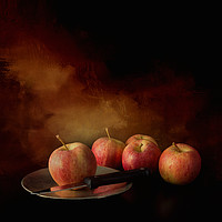 Buy canvas prints of The chosen one. Apple with knife on plate. by Judith Flacke