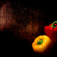 Buy canvas prints of Red pepper, yellow pepper.  by Judith Flacke