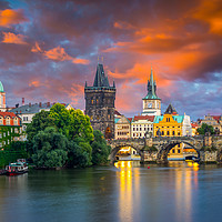 Buy canvas prints of River Vltava at Dusk Prague Czech Republic by Ian Woolcock