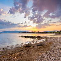Buy canvas prints of Haraki Beach Rhodes Greece Sunset by Ian Woolcock