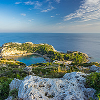 Buy canvas prints of Overlooking Anthony Quinn Bay Rhodes by Ian Woolcock