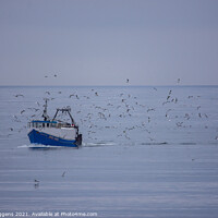 Buy canvas prints of Blyth Boat and seabirds by david siggens