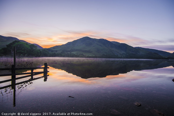 Buttermere lake sunrise Picture Board by david siggens