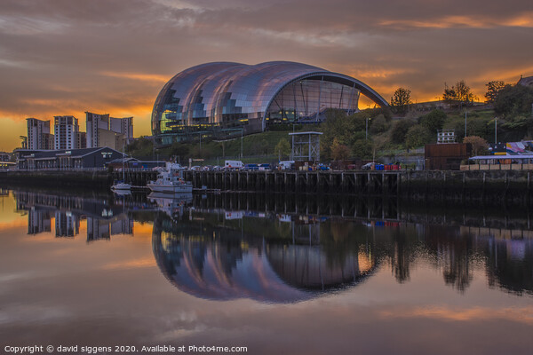 Gateshead Sage sunrise reflections Picture Board by david siggens