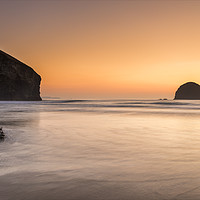 Buy canvas prints of Last light at Cornish coast of Trebarwith Beach by Peter Scott