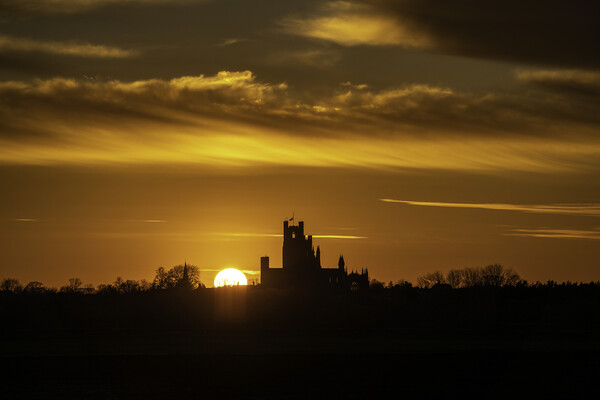 Sunset behind Ely Cathedral, 17th April 2021 Picture Board by Andrew Sharpe