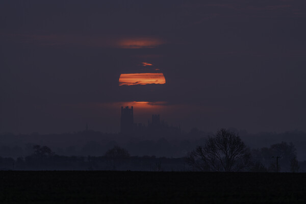 Sunrise behind Ely Cathedral, 28th April 2021 Picture Board by Andrew Sharpe