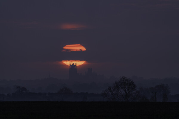 Sunrise behind Ely Cathedral, 28th April 2021 Picture Board by Andrew Sharpe