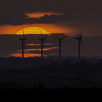 Buy canvas prints of Sunset behind Tick Fen Windfarm, 28th April 2021 by Andrew Sharpe