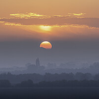 Buy canvas prints of Misty dawn over fenland, 1st May 2021 by Andrew Sharpe