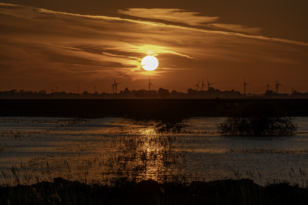 Sunset behind Tick Fen windfarm, 30th May 2021 Picture Board by Andrew Sharpe