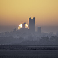 Buy canvas prints of Dawn behind Ely Cathedral, 31st January 2019 by Andrew Sharpe