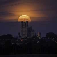 Buy canvas prints of Moonrise behind Ely Cathedral, 21st September 2021 by Andrew Sharpe