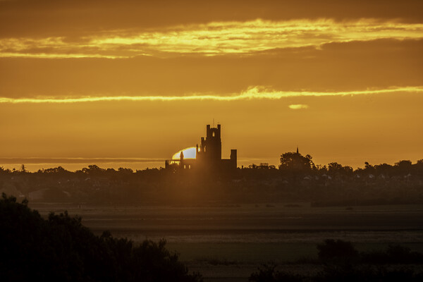 Sunrise over Ely, as seen from Coveney, 22nd October 2021 Picture Board by Andrew Sharpe