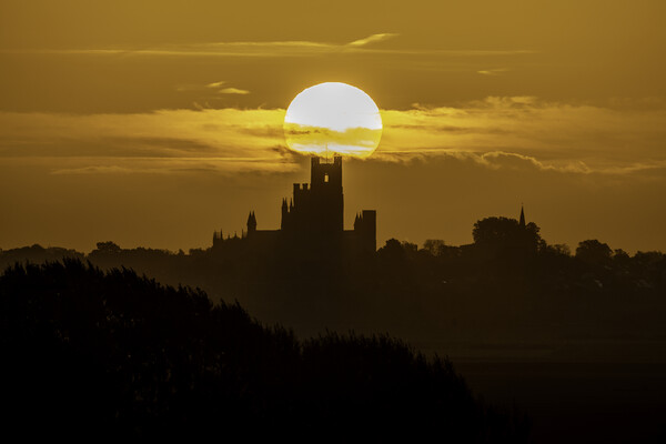 Sunrise behind Ely Cathedral, 25th October 2021 Picture Board by Andrew Sharpe