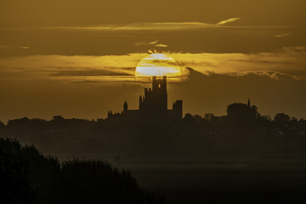 Sunrise behind Ely Cathedral, 25th October 2021 Picture Board by Andrew Sharpe