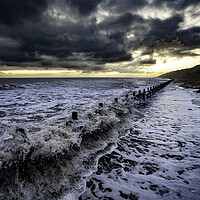 Buy canvas prints of High tide sunrise on Mundesley seafront by Andrew Sharpe